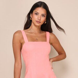 Lulus Undoubtedly Sweet Coral Pink Linen Sleeveless Mini Dress - Size XXS